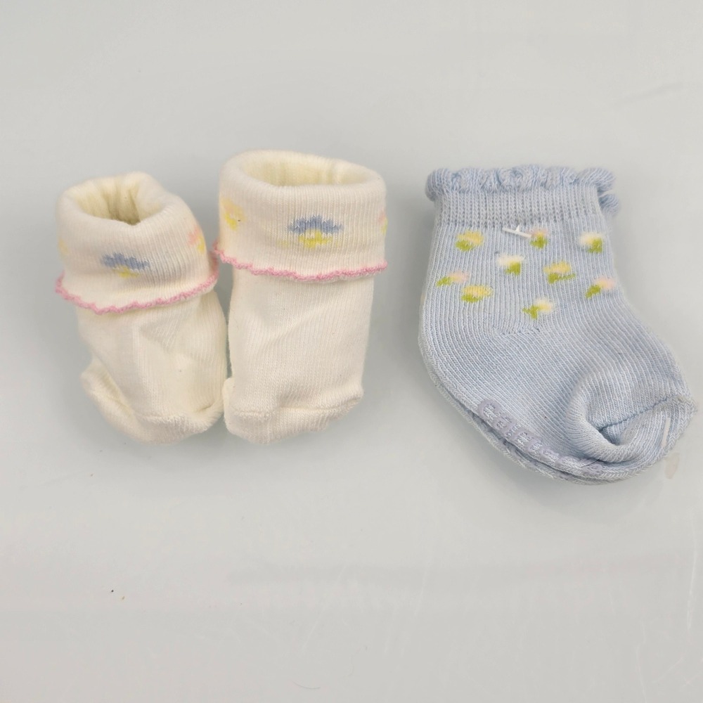 Baby Girl Socks Carter's White Blue Floral Infant Accessories Sweet Daisy NB 0-3